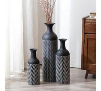 Sziqiqi Grand Vase de Sol Noir: 68/51/41 cm Hauteur Métal Vases Set de 3 Grand Vase a Poser au Sol pour Salon Vintage Vases de Sol pour Cheminée Couloir Coin Bureau