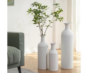 Sziqiqi Grand Vases a Poser au Sol Blanc: Metal Vase de Sol pour Salon 68/51/41cm Haut Vase de Sol Modernes pour Pampas Gros Vases a Poser au Sol pour Coin de Chambre Cheminée Escalier