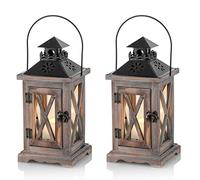 Sziqiqi Lanterne en Bois Bougeoir Vintage à Bougie Décorative pour Rustique Mariage Centre de Table Suspendu Ferme Décor à la Maison Intérieur et Extérieur 28cm