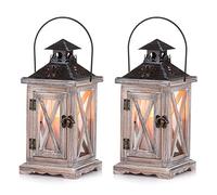 Sziqiqi Lanterne en Bois Bougeoir Vintage Lanternes à Bougie Décorative pour Rustique Mariage Centre de Table Suspendu Lanterne Ferme Décor à la Maison Intérieur et Extérieur Lanterne Décor 28cm