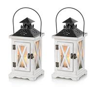 Sziqiqi Lanterne en Bois Bougeoir Vintage Lanternes à Bougie Décorative pour Rustique Mariage Centre de Table Suspendu Lanterne Ferme Décor à la Maison Intérieur et Extérieur Lanterne Décor 28cm