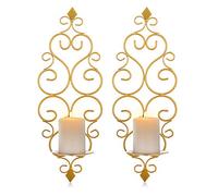 Sziqiqi Lot de 2 Bougeoirs Photophore Chandelier Porte Bougie Mural Murale Muraux en Métal, Bougeoir pour Mur Chambre Salle de Bains Salon Decoration, Or