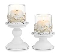 Sziqiqi Retro Bougeoirs Chandelier Blanc - Decorative Champetre Bougeoirs en Métal pour Centre de Table à Manger Cheminée Noel Fête Mariage Bapteme Paques Anniversaire Fiancaille Halloween Ramadan