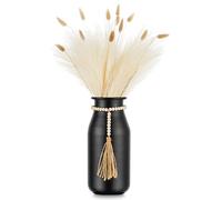 Sziqiqi Vase Fleur Décoratif Noir - 23cm Bohème avec Cordes de Perles, Vintage Métal pour Table Maison Salon, Cylindrique Mat pour Pampa Fleurs Séchées Rose Branche