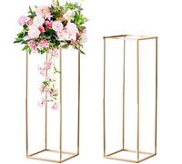 Sziqiqi Vases Or pour Tables Centre Table Mariage 80cm Haut, 2 Pièces Support Fleur Colonne Vase Plancher Métal, Géométrique Présentoir Rectangulaire Fête Maison, x