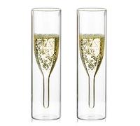 Sziqiqi Verres à Flûte à Champagne en Cristal à Double Paroi, Classics Tulip Goblet, Tasses en Verre Transparent, Verres Soufflés à la Bouche pour Mariages, Fêtes,
