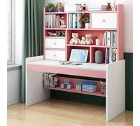 SZITW Bureau d'écriture avec étagères de Rangement et 2 tiroirs, Bureau à Domicile, Bureau d'ordinateur, Poste de Travail d'écriture, Hauteur réglable (47 Pouces, Rose)