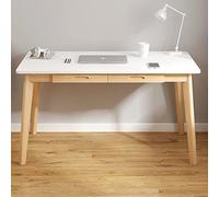 SZITW Bureau d'ordinateur avec tiroirs, Bureau d'étude Moderne avec Pieds en Bois Massif, Bureau à Domicile, Table pour Ordinateur Portable pour Petits espaces (47 Pouces, Blanc)