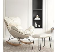 SZITW Chaise à Bascule avec Repose-Pieds Chaise à Bascule Moderne Chaise inclinable Confortable Meubles Chaise de Loisirs Lazy Home Canapé Simple Balcon Adulte Chaise à Bascule (Blanc cassé, Styl