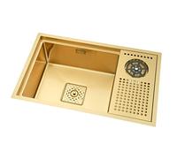 SZITW Évier de Cuisine en Or avec Couvercle de Lave-Verre Évier Simple en Acier Inoxydable Petit évier de Bar Cuisine sous Le comptoir Bassin de Lavage des légumes Éviers (Color : Gold, Size : 68