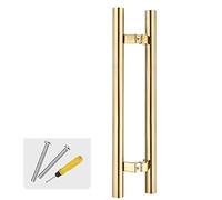SZITW H-förmiger Edelstahl-Zuggriff für Scheunentore, 60 cm (32 Zoll) goldfarbene Drück-/Zugstange für Außentüren, inklusive Beschlägen für Eine einfache Installation