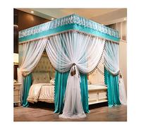 SZITW Moustiquaire à baldaquin de lit de Luxe Double Couche, lit Double Simple, Rideau de lit au Sol, décoration de Chambre à Coucher, Support en métal, Installation Facile (Couleur : Bleu-1, Tail