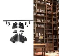 SZITW Support de Rail Coulissant Rustique Noir pour échelle de bibliothèque (échelles Non incluses), kit de Rail Mobile à poulie pour échelle roulante, pour Bureau à Domicile, avec Rouleau de Sol