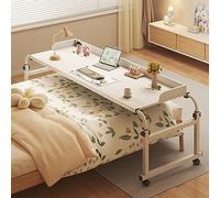 SZITW Table de lit avec roulettes, Extensible de 140 à 210 cm, Mobile, Chariot pour Ordinateur Portable, Peut être surélevé de 65 à 95 cm, Table d'ordinateur roulante au-Dessus du lit, Table de So