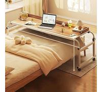 SZITW Table de lit avec roulettes Extensible de 140 à 210 cm, Mobile, Chariot pour Ordinateur Portable, Peut être surélevé de 65 à 95 cm, Table d'ordinateur roulante au-Dessus du lit, Table de soi