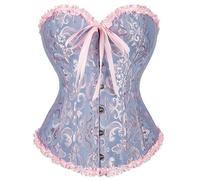 SZIVYSHI Corset Femme Noir Grande Taille Gothique Satin Corset Sein Nu Minceur Lingerie avec Ruban Lacet et G-String (XXL, Bleu et Rose)
