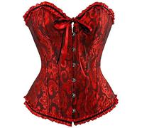 SZIVYSHI Corset Femme Noir Grande Taille Gothique Satin Corset Sein Nu Minceur Lingerie avec Ruban Lacet et G-String (S, Noir et Rouge)