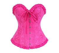 SZIVYSHI Corset Rouge Rose pour Femme - Bustier Shapewear Lingerie - Corsage de taille en dentelle sans bretelles Vintage Victorien pour soirée - Taille XXL