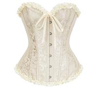 SZIVYSHI Femme Corset Beige Grande Taille Gothique Satin Corsette Sein Nu Minceur Lingerie avec Ruban Lacet,Taille M