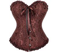 SZIVYSHI Femme Corset Marron Grande Taille Gothique Satin Corsette Sein Nu Minceur Lingerie avec Ruban Lacet,Taille XL