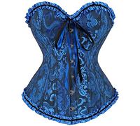 SZIVYSHI Femme Corset Noir et Bleu Grande Taille Gothique Satin Corsette Sein Nu Minceur Lingerie avec Ruban Lacet,Taille XS