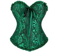 SZIVYSHI Femme Corset Noir et Vert Grande Taille Gothique Satin Corsette Sein Nu Minceur Lingerie avec Ruban Lacet,Taille L