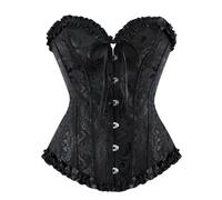 SZIVYSHI Femme Corset Noir Grande Taille Gothique Satin Corsette Sein Nu Minceur Lingerie avec Ruban Lacet et G-String,XL