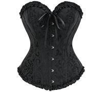 SZIVYSHI Femme Corset Noir Grande Taille Gothique Satin Corsette Sein Nu Minceur Lingerie avec Ruban Lacet et G-String,L
