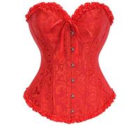 SZIVYSHI Femme Grande Taille Gothique Satin Corset Sein Nu Minceur Lingerie avec Ruban Lacet et G-String Rouge, XXL