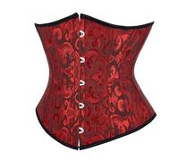 SZIVYSHI Femme Satin Serre Taille Lingerie Gothique Corset Véritable Sous Poitrine Bustier Shapewear Top (Jacquard Noir Rouge, Étiquette 4XL=(EU48))