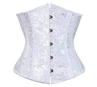 SZIVYSHI Femme Satin Serre Taille Lingerie Gothique Corset Véritable Sous Poitrine Bustier Shapewear Top,Jacquard Blanc,XS