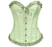 SZIVYSHI Haut Corset Vert Clair pour Femmes - Bustier de Lingerie à Lacets au-dessus de la Taille - Motif en Bambou avec Fleur de Prunier - Taille XL