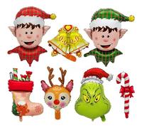 SZJFYMQ Lot de 7 grands ballons de Noël en aluminium - Elfe, bas de Noël, canne, cloche, élan, ballons à hélium en Mylar pour décoration de fête du Nouvel An