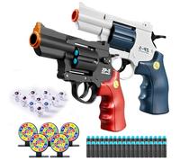 SZJYMY Lot de 2 Pistolets à balles Souples, Blasters, Shockwave, sûrs, modèle Revolver, Aspect Balle Molle, Mini Pistolet réaliste, pour Enfants de 6 à 12 Ans et Plus.