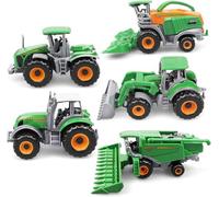SZKALAK Lot de 5 Tracteurs Jouets Ferme en Métal, Mini Véhicules Agricoles avec Moissonneuse-Batteuse, Ensileuse et Camions, Jouets Ferme pour Enfants Garçons et Filles dès 3 Ans