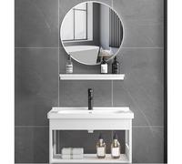 SZKTHD Ensemble Meuble-lavabo avec Lavabo Miroir Et Étagère Meuble Vasque Mural Blanc avec Rangement Ouvert Meuble Vasque Contemporain avec Miroir Rond Et Robinet(81x48x38cm)
