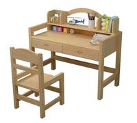 SZKTHD Ensemble Table Et Chaise D'étude pour Enfants Table De Lecture, D'écriture Et De Peinture pour Étudiants Bureau À Domicile avec Étagère Matériau en Bois De Pin sans Peinture(80x50x75cm)