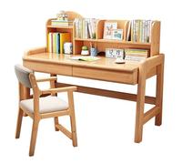 SZKTHD Ensemble Table Et Chaises D'étude pour Enfant Bureau D'étudiant en Bois Massif avec Bibliothèque Et Tiroir Bureau À Domicile Et Chaise À Dossier(100x60x76cm)