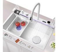 SZKTHD Évier De Cuisine Simple Grand Format en Acier Inoxydable 304 avec Robinet Cascade Multifonction Et Ensemble Complet D'accessoires(Blanc,80x46x22cm)
