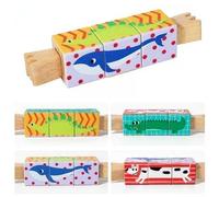 SZLIFE 5 Pièces Puzzle Bloc Rotatif En Bois Jouet Éducatif Blocs Pivotants Quatre Segments Animaux Colorés à Reconstituer Motricité et Logique Finition Lisse, 3 pièces