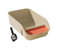 SZLIFE Bac à litière pour Chats d'intérieur, bac à litière Ouvert, Grand, Semi-fermé, avec Rebord et Pelle, avec Cadre, pour Chatons et Hamsters, Beige