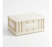 SZLIFE Boîte rangement pliante gran capacité 90L avec couvercle et roues, en plastique, pour un rangement mobile et élégant, Blanc laiteux