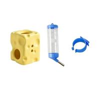 SZLIFE Bouteille d'eau pour Hamster avec Support en céramique, Bouteille de 125 ML pour réservoir en Verre, Accessoires Multifonctions, Hauteur réglable, Jaune