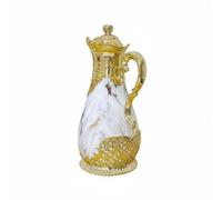 SZLIFE Bouteille Isotherme Carafe Cafetière Pichet à eau avec Finition Aspect Marbre et Longue Durée pour Boissons Chaudes et Froides Adaptée à la Maison Bureau Fêtes, Marbre Blanc Or, 500ML