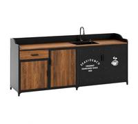 SZLIFE Buffet Industriel 200 cm avec évier céramique, Meuble Bas Cuisine Bois Massif, Double entrée Ainsi Que tiroir, pour Atelier, Industriel avec évier, 200x50x (#1260)