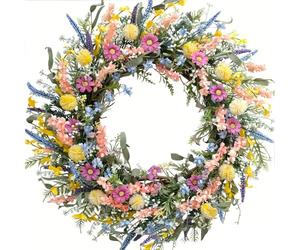 SZLIFE Couronne de fleurs sauvages 45 cm, accessoire photo, couronne de fleurs colorée pour décoration de bureau, intérieur et extérieur, mariage
