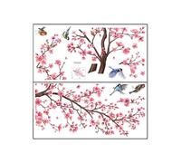 SZLIFE Lot de 2 Stickers muraux Oiseaux et Fleurs Roses, faciles à Poser soi-même, pour Une décoration Murale Unique et Polyvalente au Bureau ou à, Horizontal