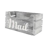 SZLIFE Organiseur de courrier en bois, porte-lettres, boîte aux lettres de table, fait à la main, ferme, pour bureau, gain de place, panier à courrier, Gris