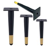 SZLXJMFL Pieds de Meuble 30cm,Pieds de Table Basse Noir Doré Pied Pour Meuble Metal,Fer | Finition Galvanoplastie | 10-55cm Socles Coniques Pied Table Console Vis Inclus, Lot de 4 (30 cm,Fuselés)