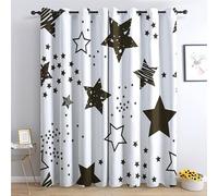 SZLYZM Rideau Occultant Étoiles Rideaux Thermiques à Oeillets pour Chambre, Motif Noir et Blanc Rideaux Salon Moderne Lot De 2 Décoration De Fenêtre pour Chambre Enfant Fille Garcon Rideaux, 117x137